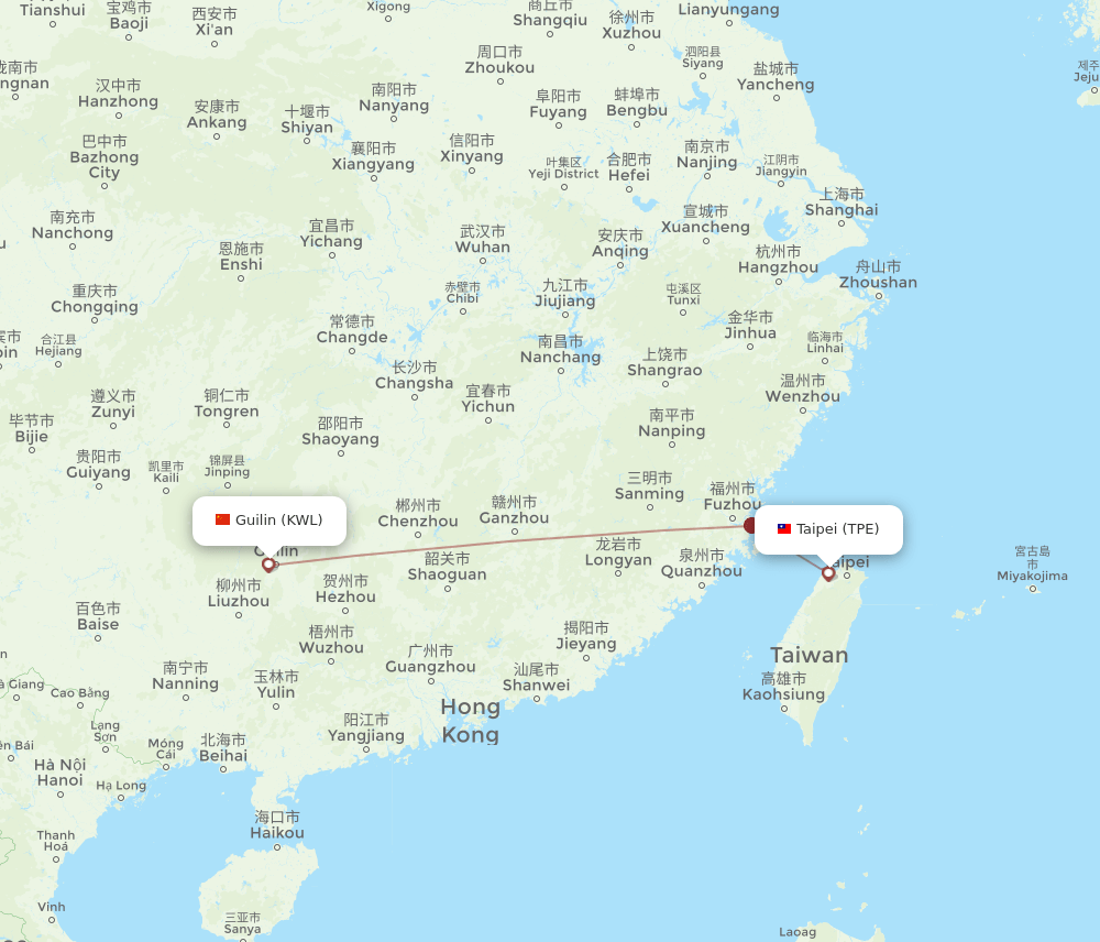TPE to KWL flights and routes map