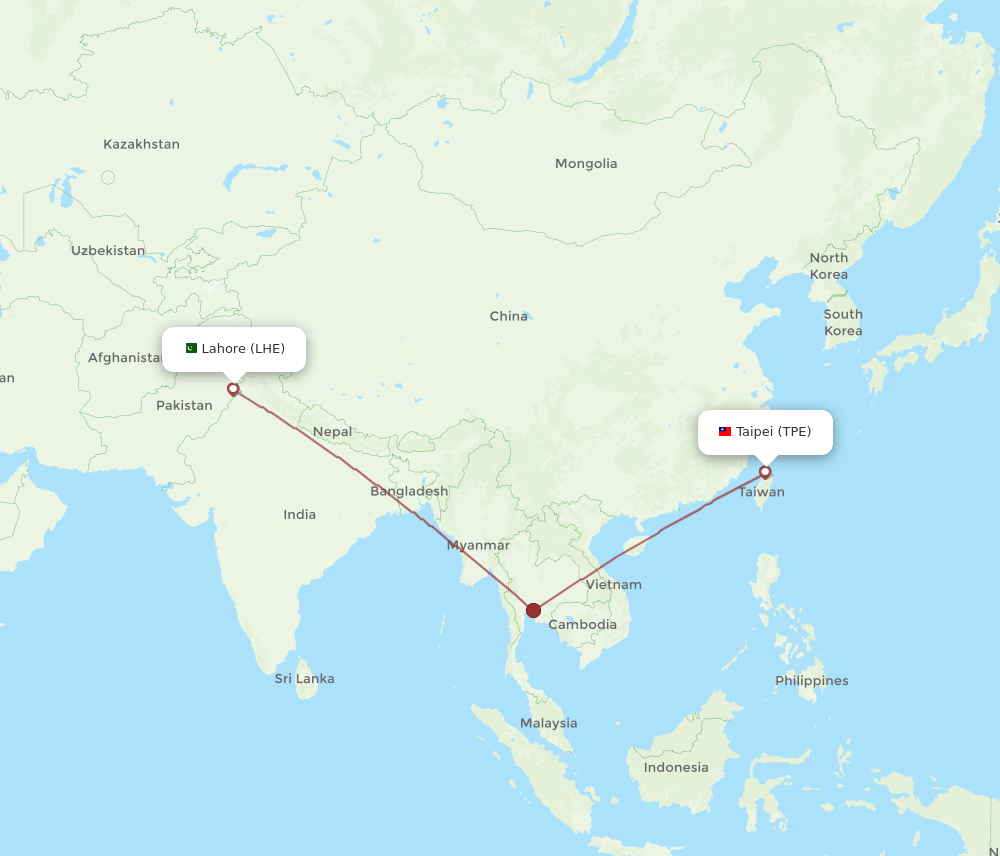 TPE-LHE flight routes