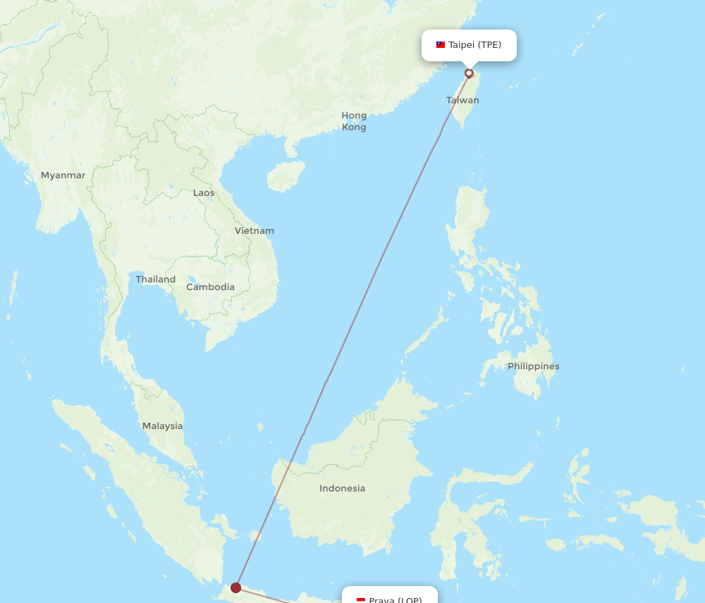 LOP to TPE flights and routes map