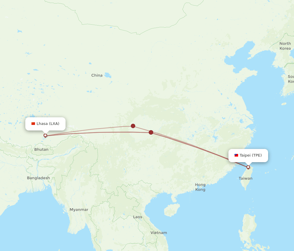 TPE to LXA flights and routes map