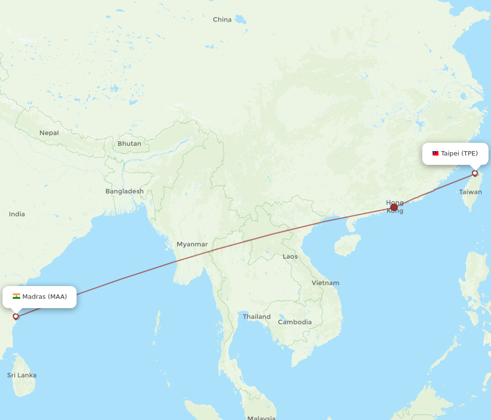 TPE to MAA flights and routes map