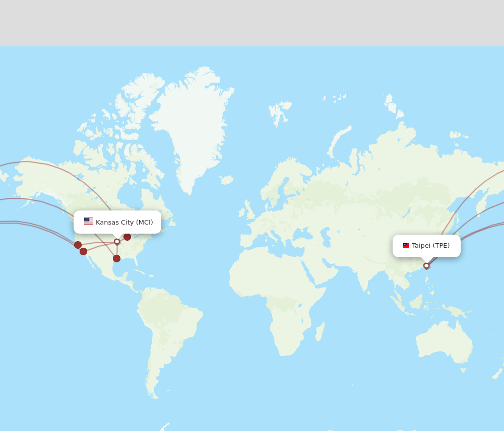 TPE to MCI flights and routes map