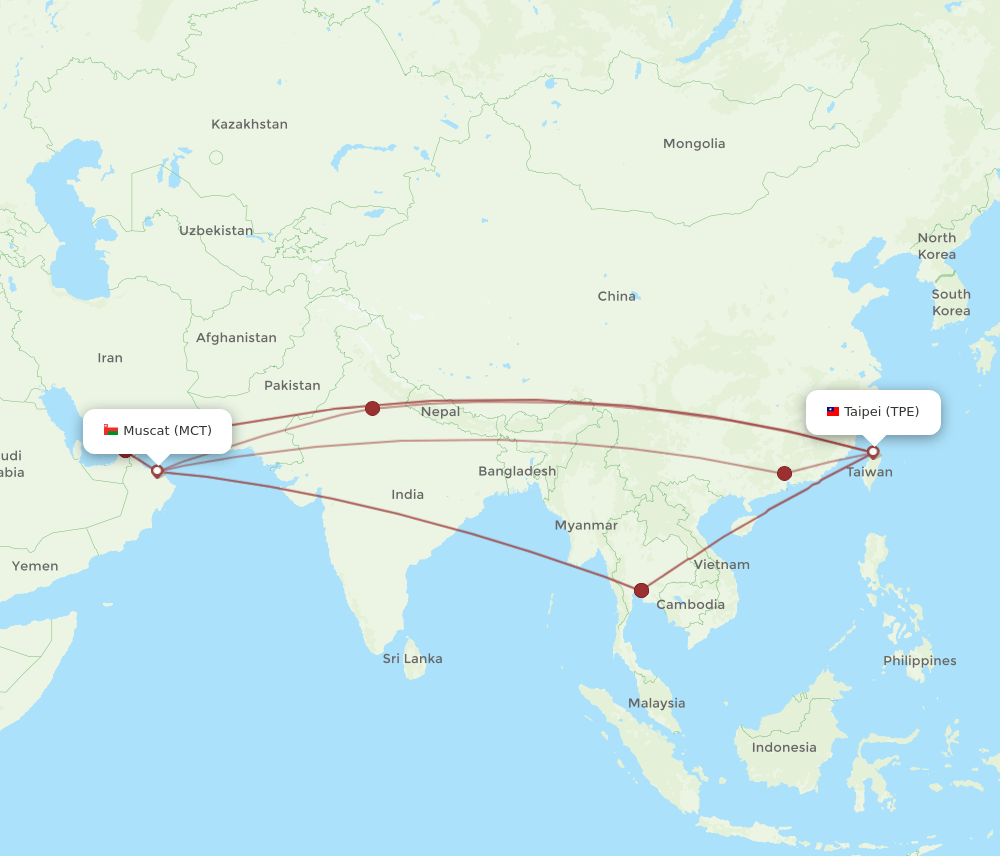 TPE-MCT flight routes