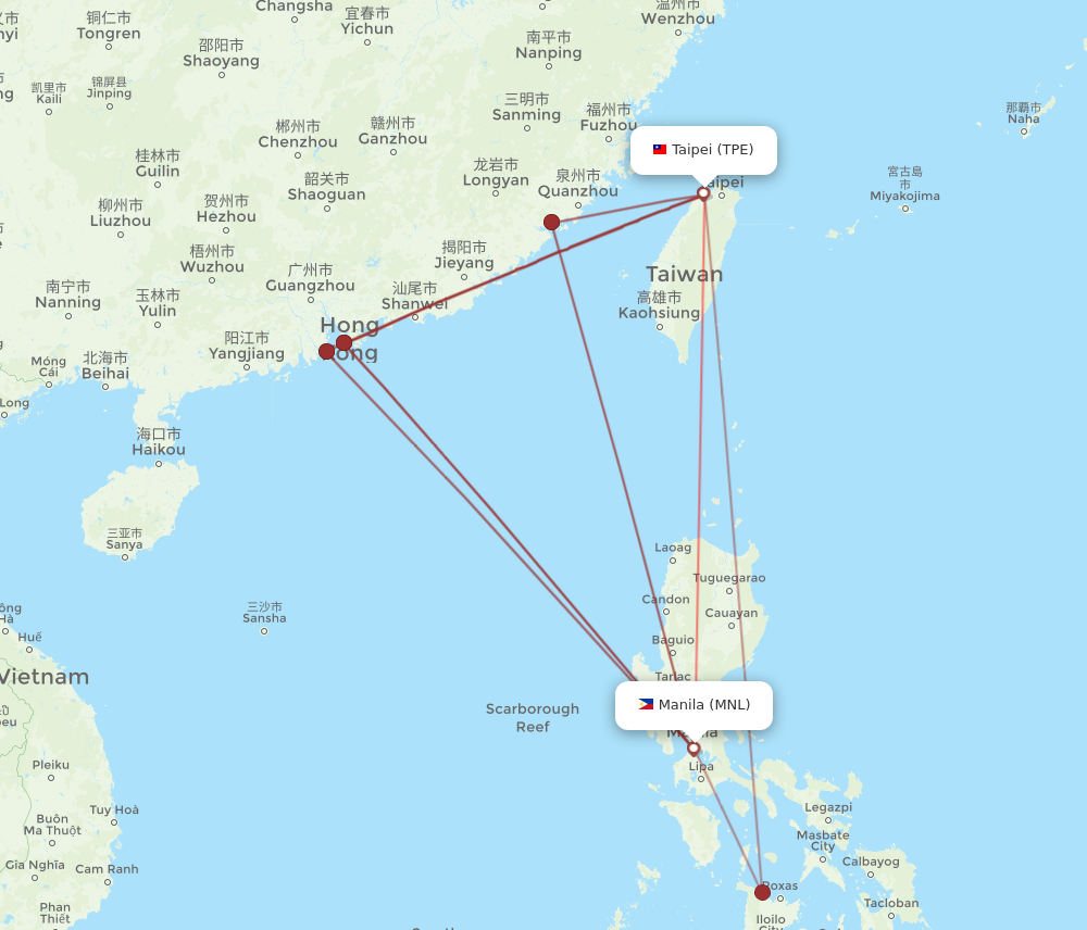 TPE to MNL flights and routes map