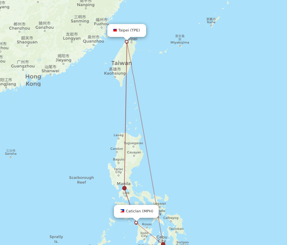 TPE to MPH flights and routes map