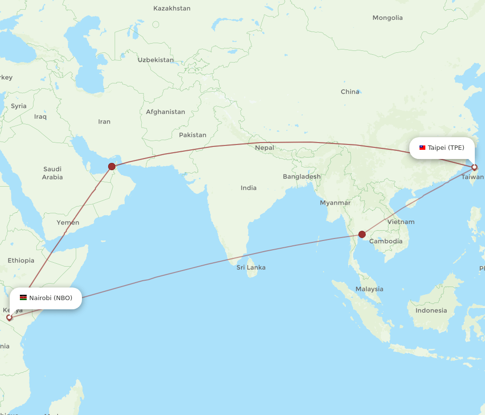 TPE-NBO flight routes