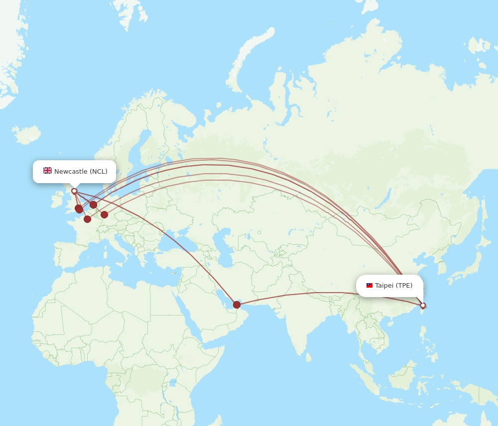 TPE-NCL flight routes