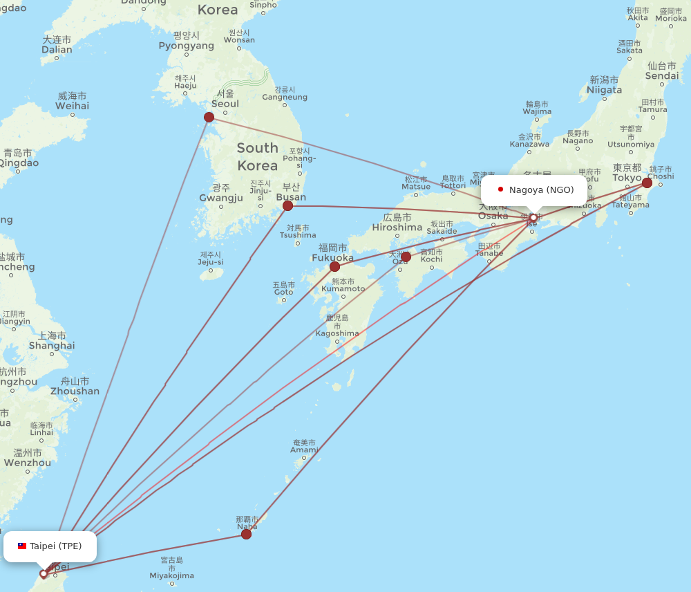 TPE to NGO flights and routes map