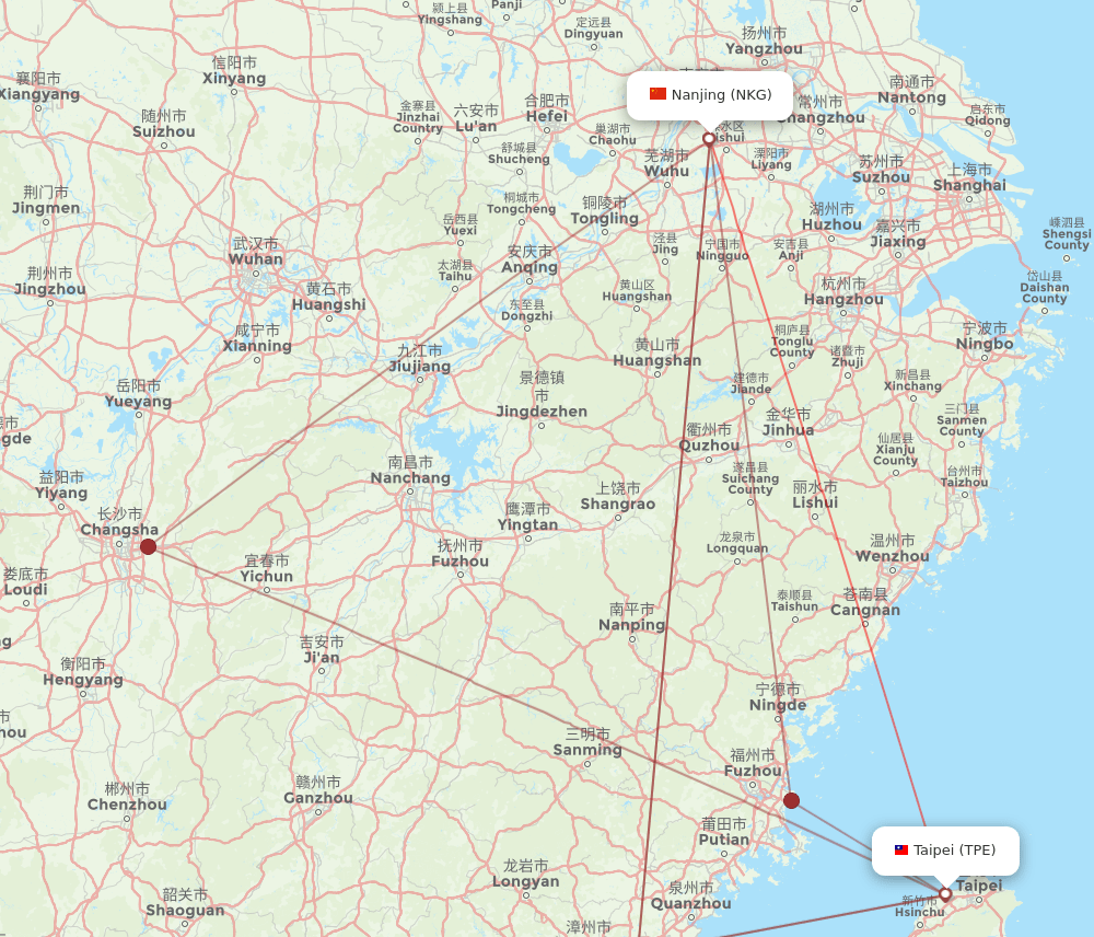 TPE to NKG flights and routes map