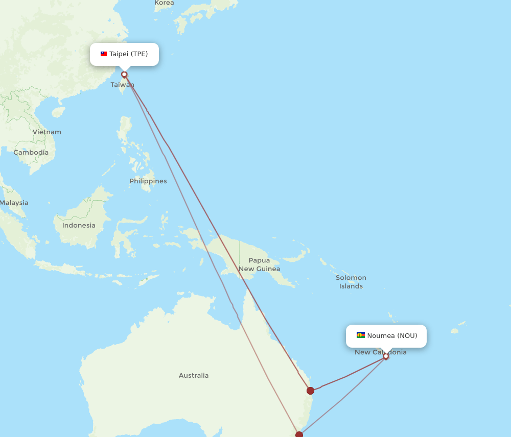 TPE-NOU flight routes