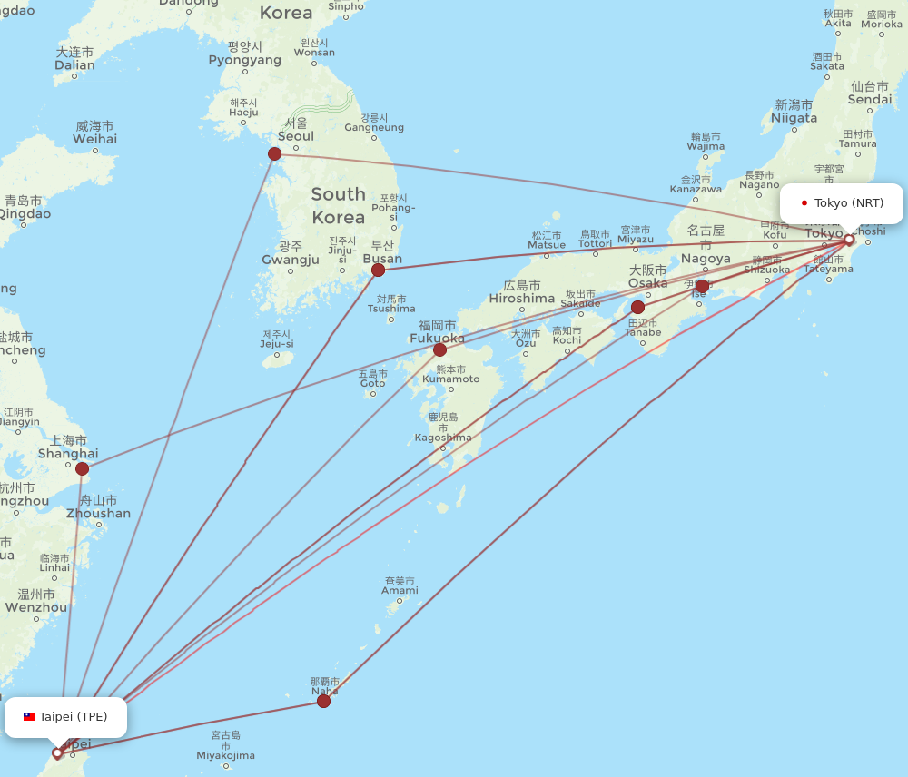 TPE to NRT flights and routes map