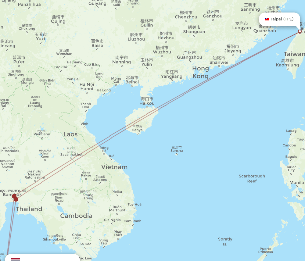 NST to TPE flights and routes map