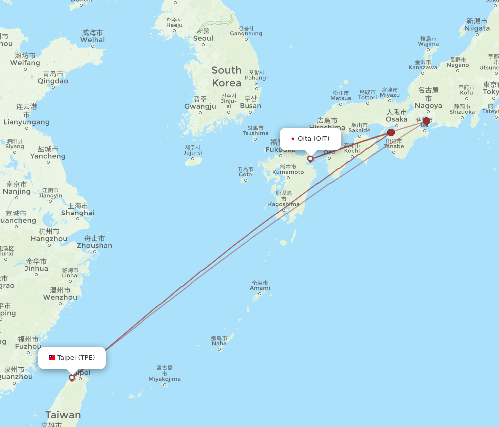 TPE to OIT flights and routes map