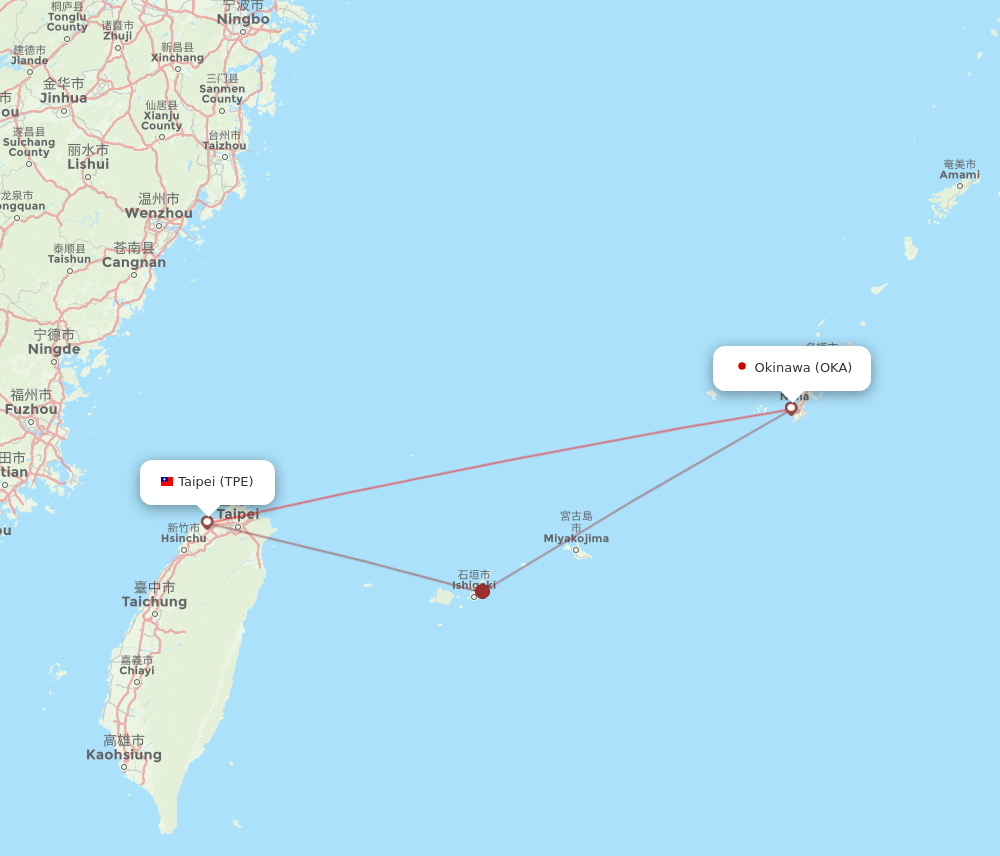 TPE to OKA flights and routes map