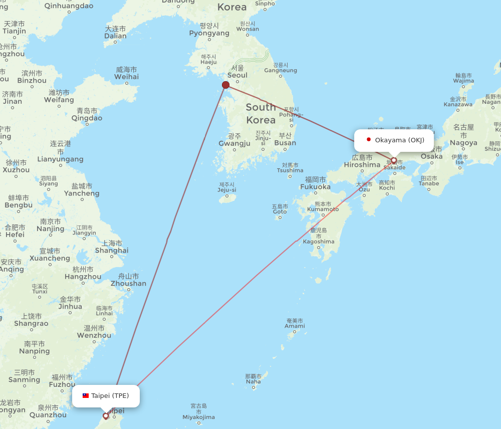TPE to OKJ flights and routes map