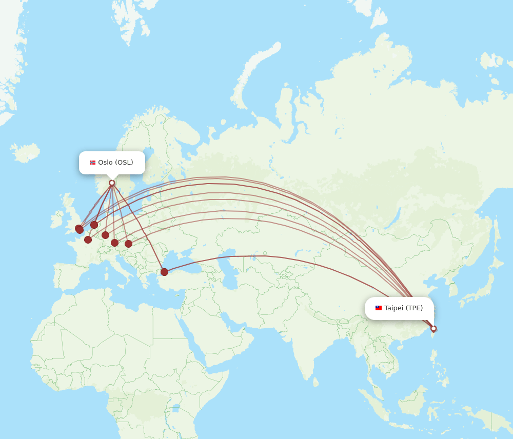 TPE to OSL flights and routes map