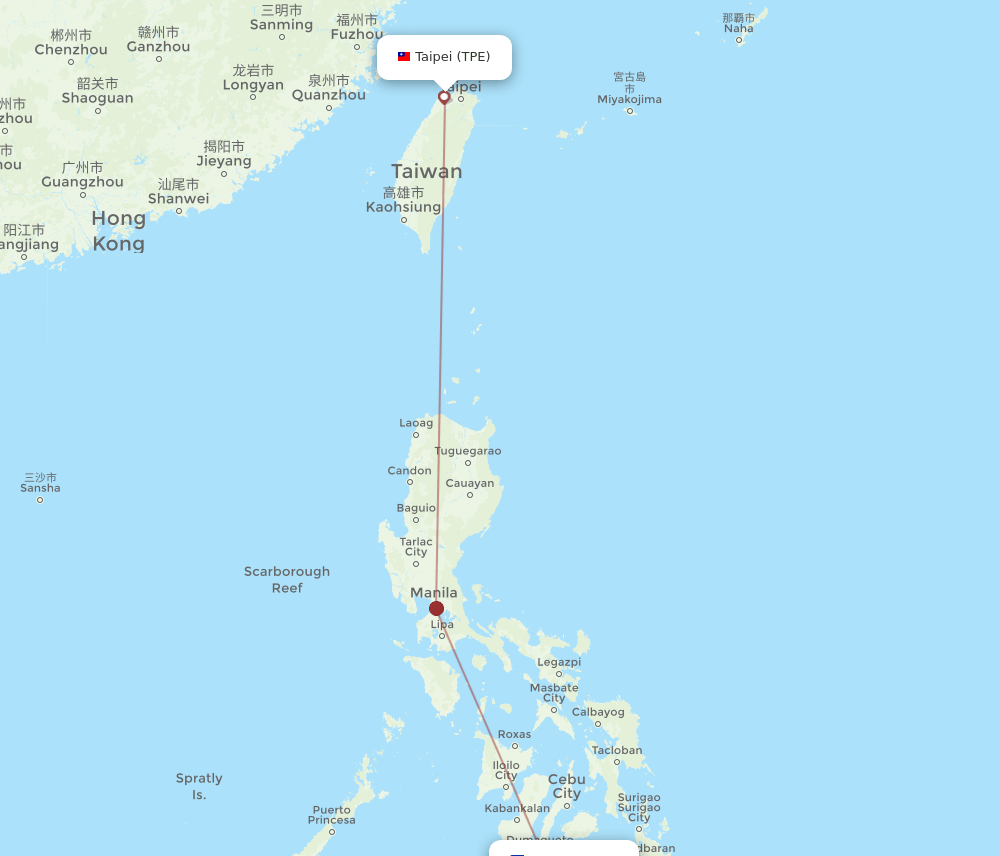 TPE-OZC flight routes