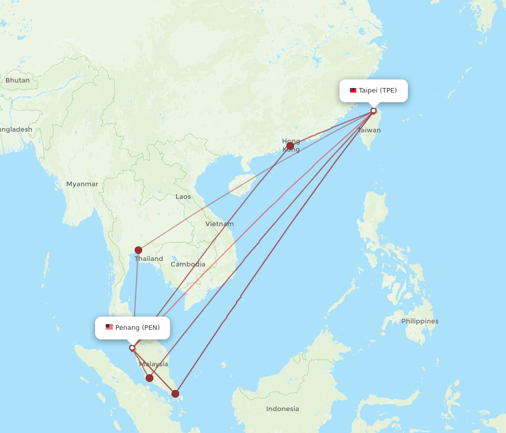 TPE to PEN flights and routes map