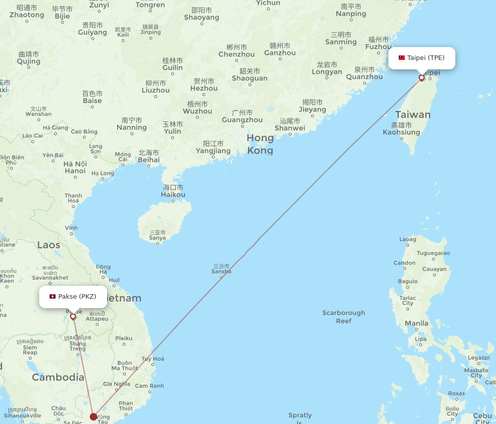 TPE to PKZ flights and routes map