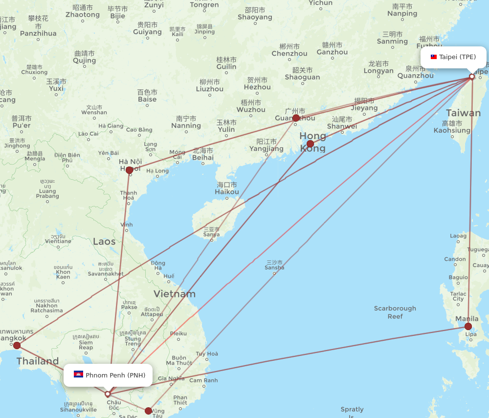 TPE to PNH flights and routes map