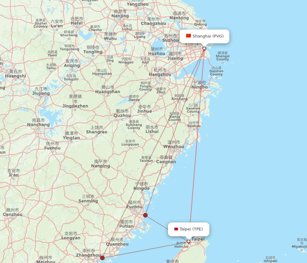 TPE to PVG flights and routes map