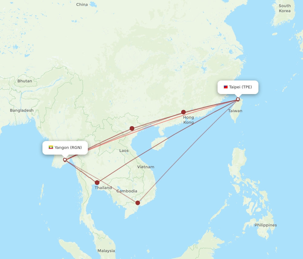 TPE to RGN flights and routes map