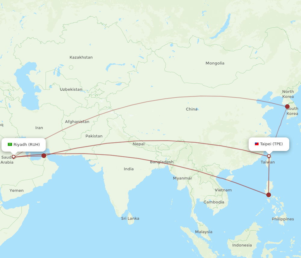 TPE-RUH flight routes