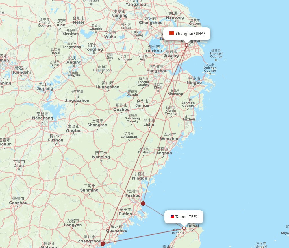 TPE-SHA flight routes
