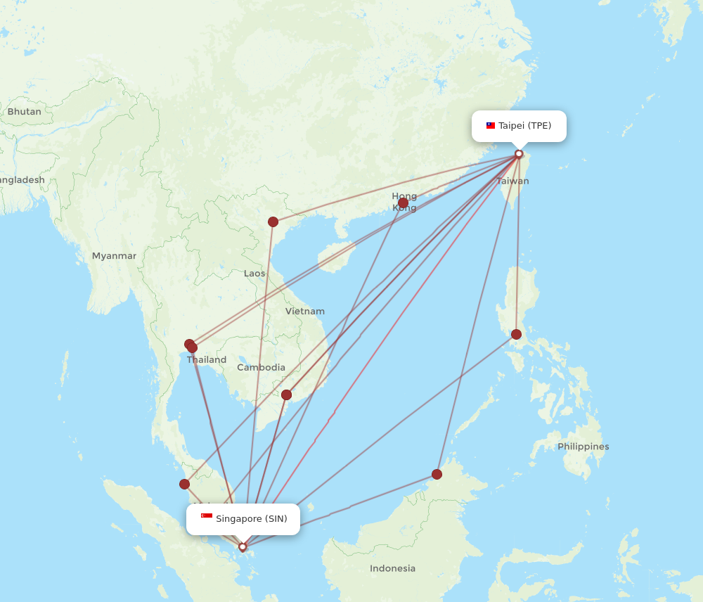 TPE to SIN flights and routes map