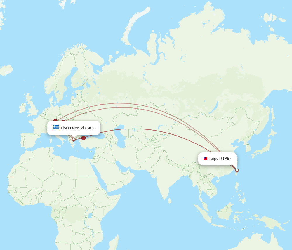 TPE to SKG flights and routes map