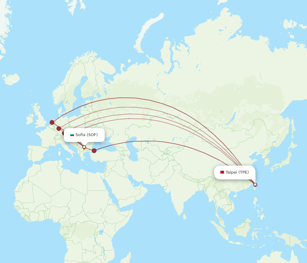 TPE to SOF flights and routes map