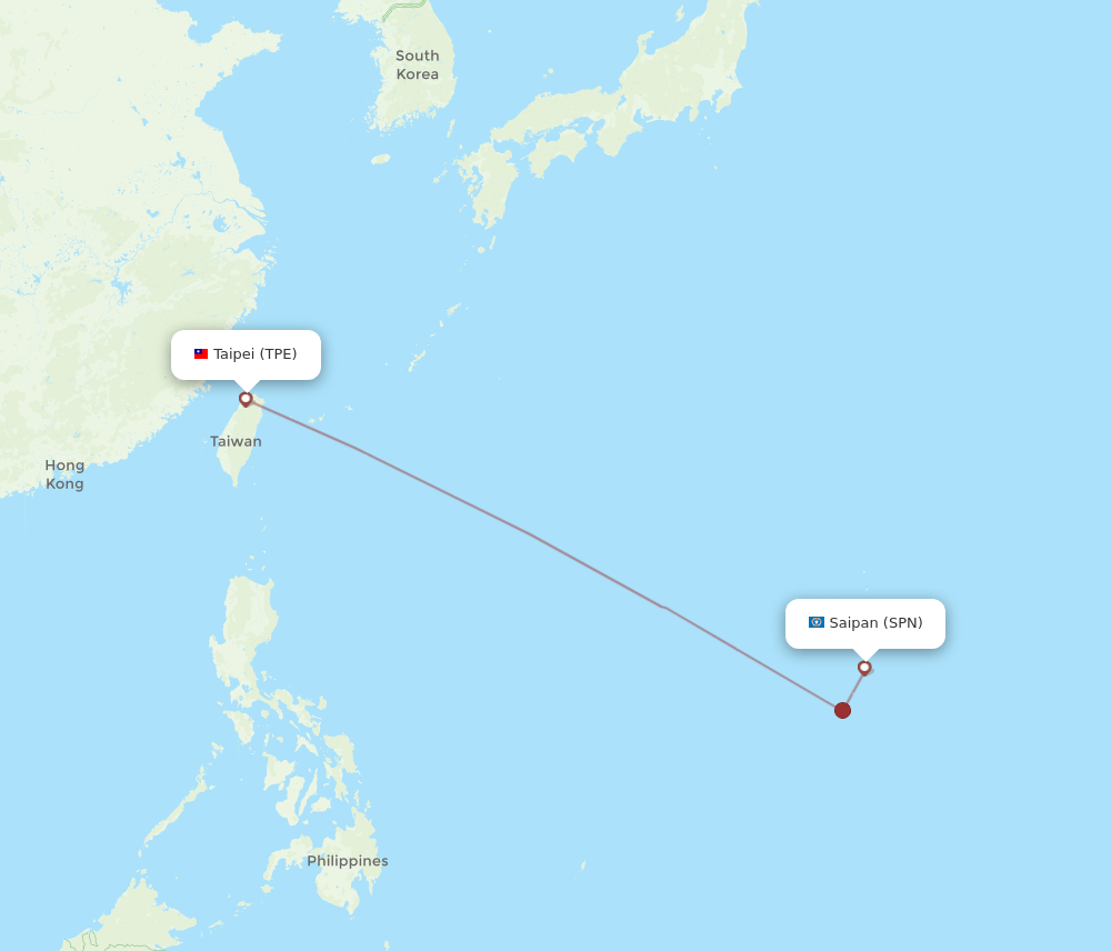 Taipei - Saipan route map and flight paths