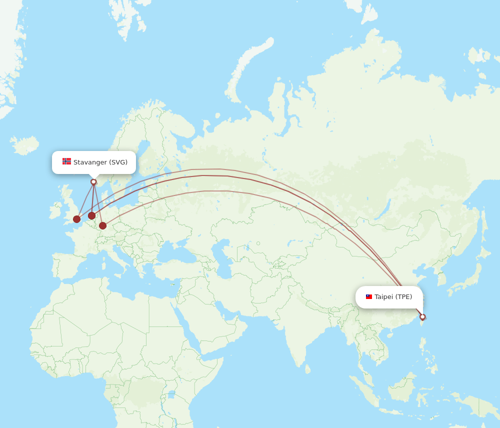 TPE to SVG flights and routes map