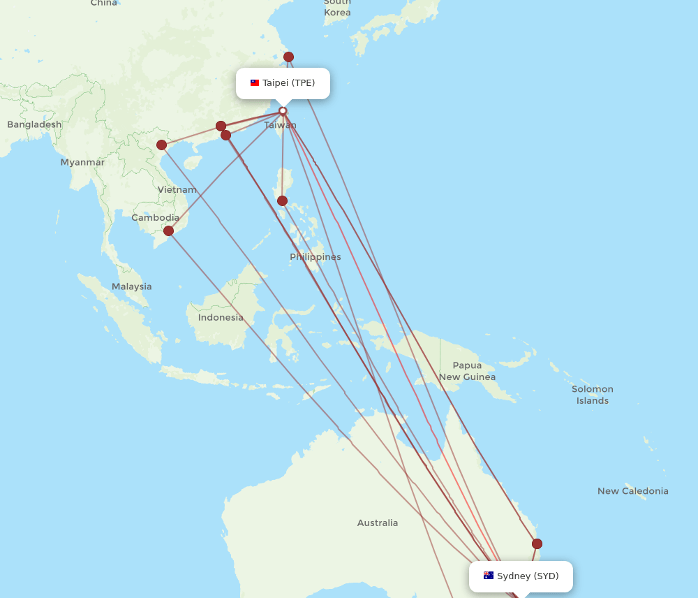 TPE to SYD flights and routes map
