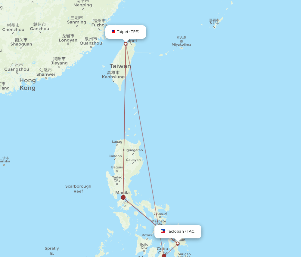 TPE to TAC flights and routes map