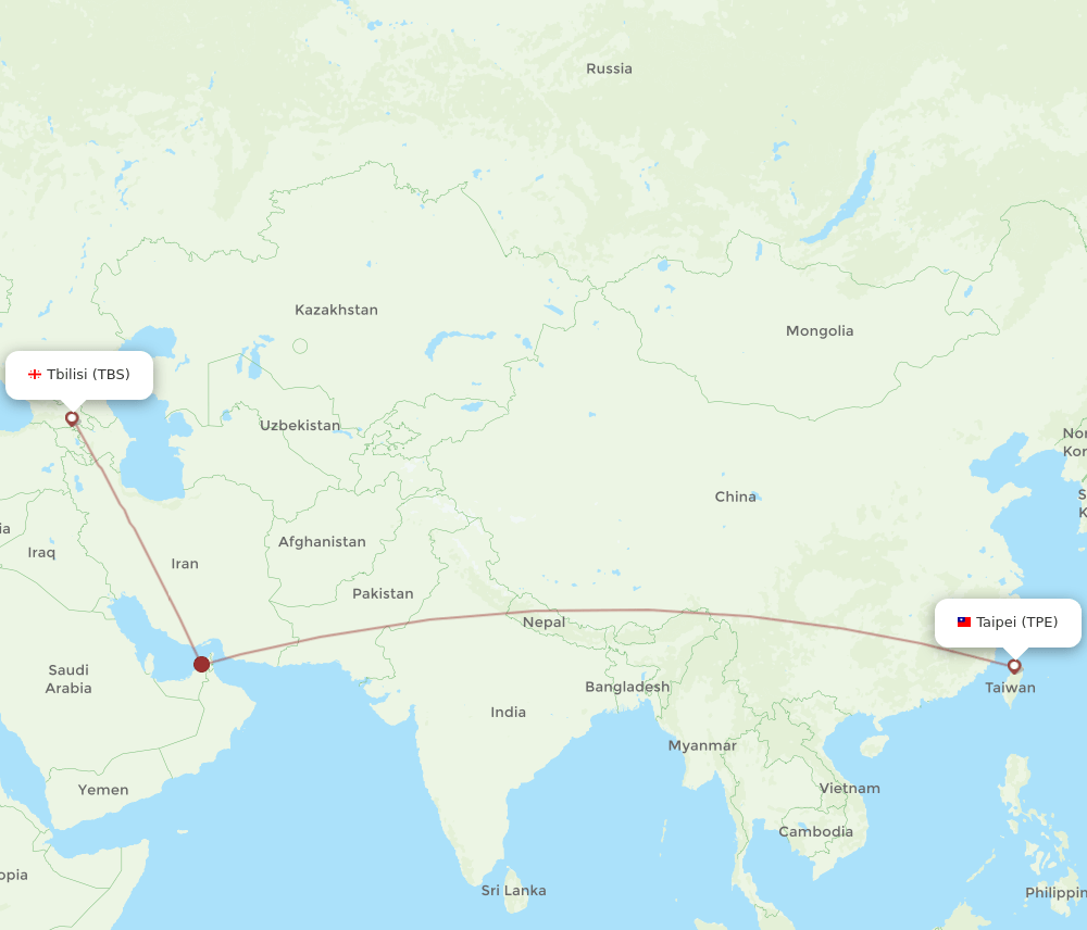 TPE to TBS flights and routes map