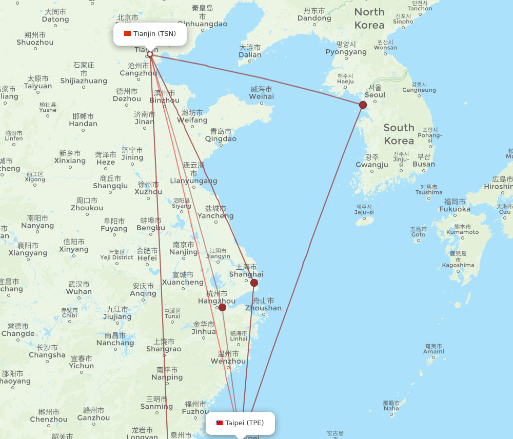 TPE-TSN flight routes