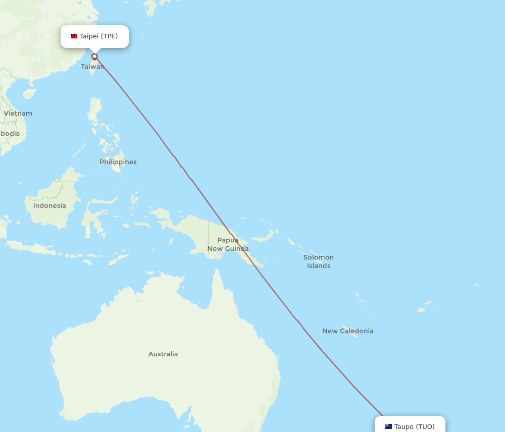 TPE to TUO flights and routes map