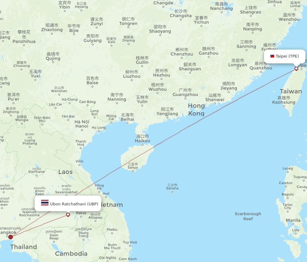 TPE to UBP flights and routes map