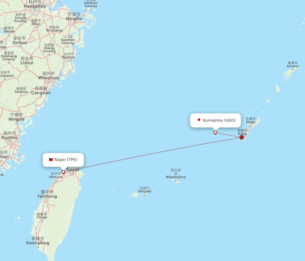 TPE to UEO flights and routes map