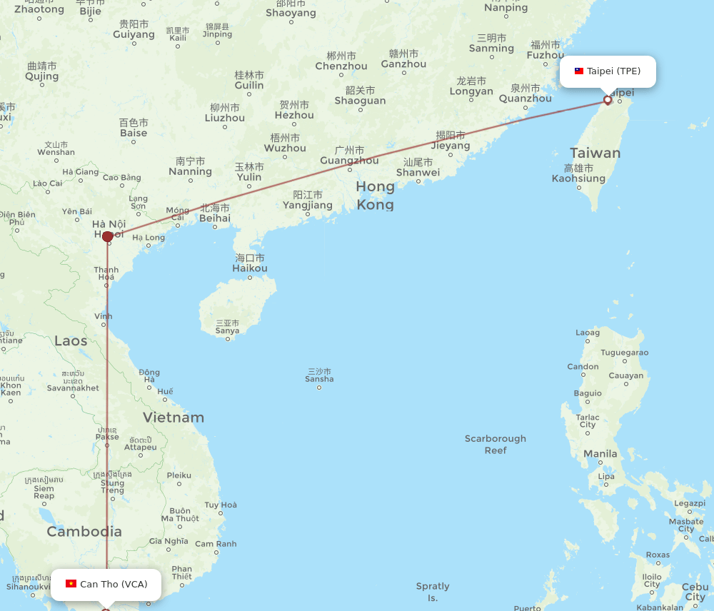TPE to VCA flights and routes map