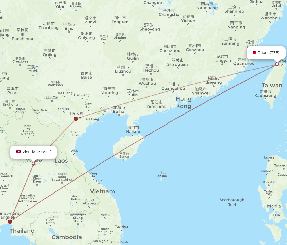 TPE to VTE flights and routes map
