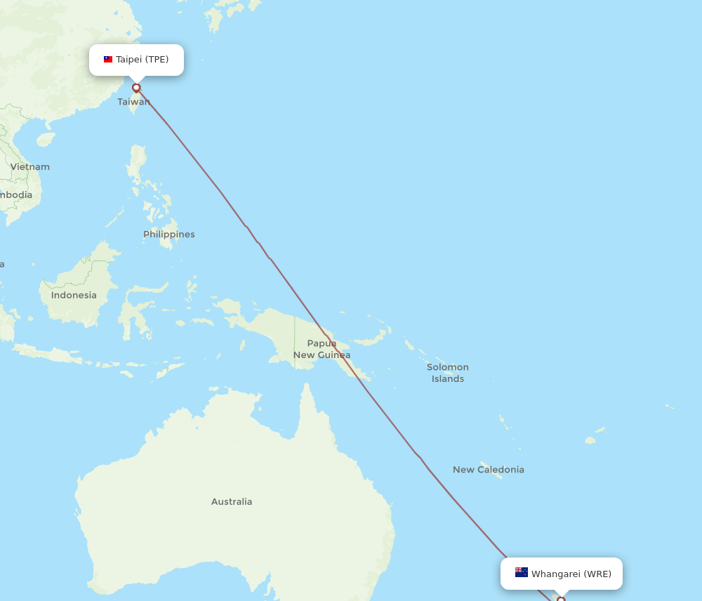 TPE to WRE flights and routes map