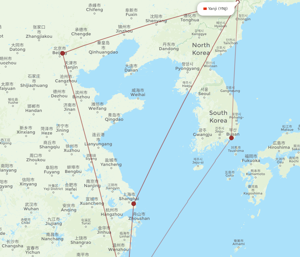 TPE-YNJ flight routes