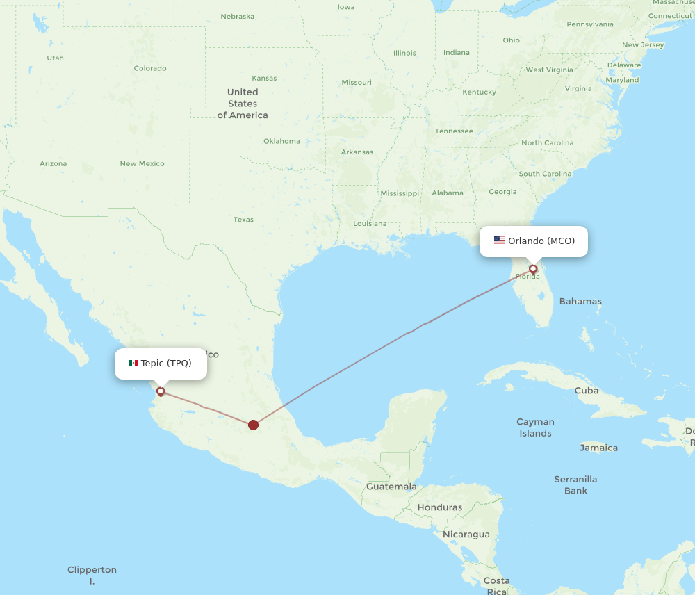 Orlando - Tepic route map and flight paths