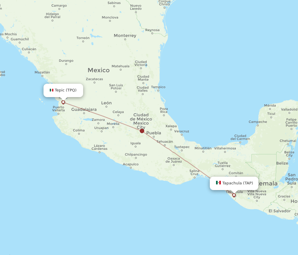 TPQ to TAP flights and routes map