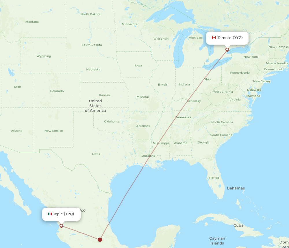 TPQ to YYZ flights and routes map