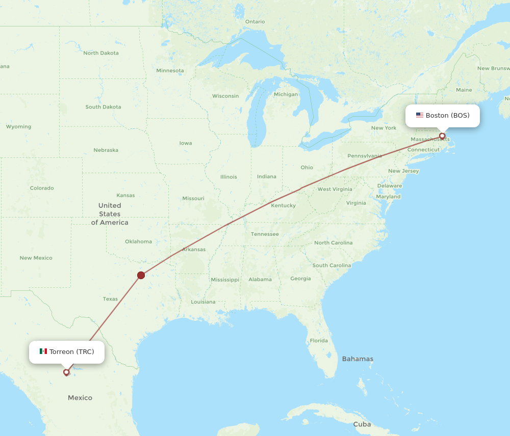 TRC to BOS flights and routes map