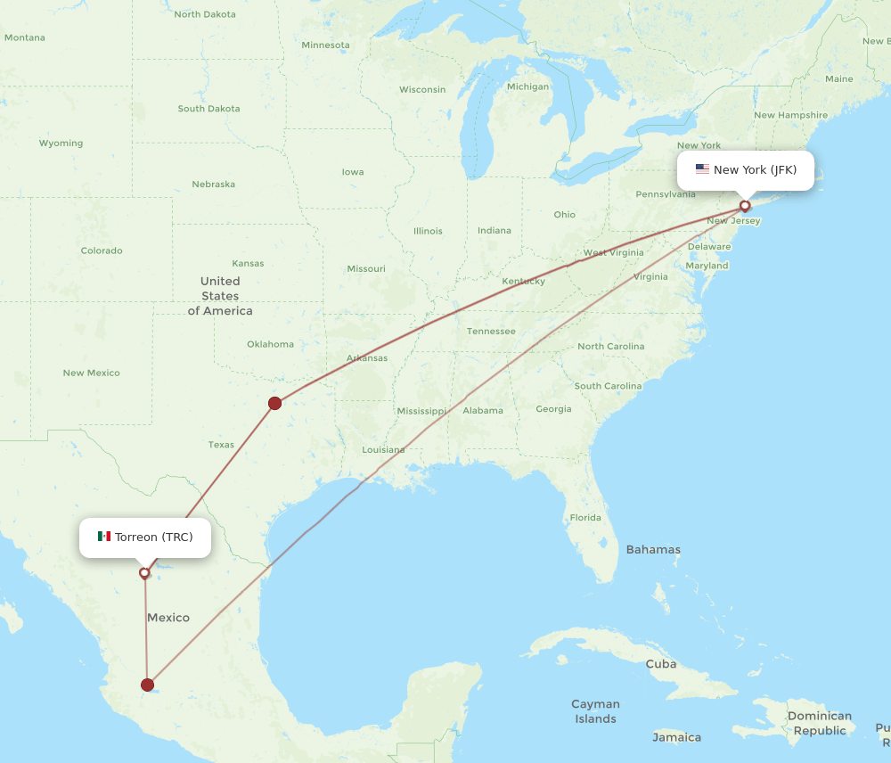 TRC-JFK flight routes