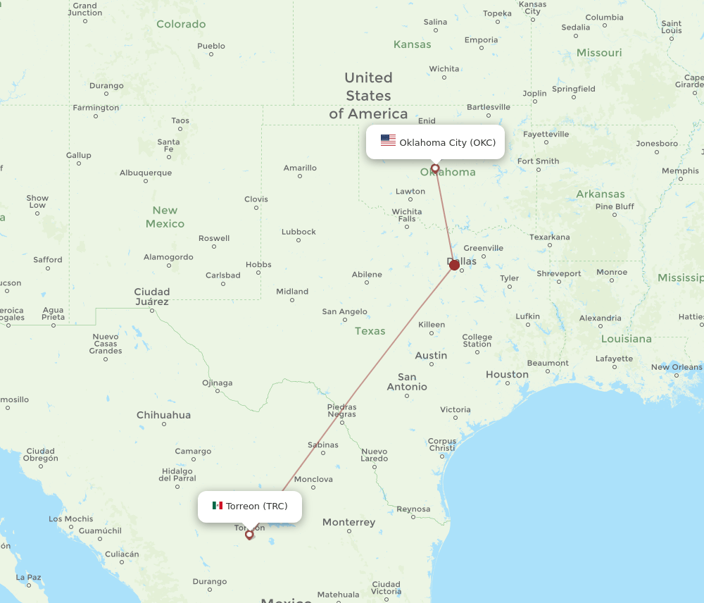 TRC-OKC flight routes